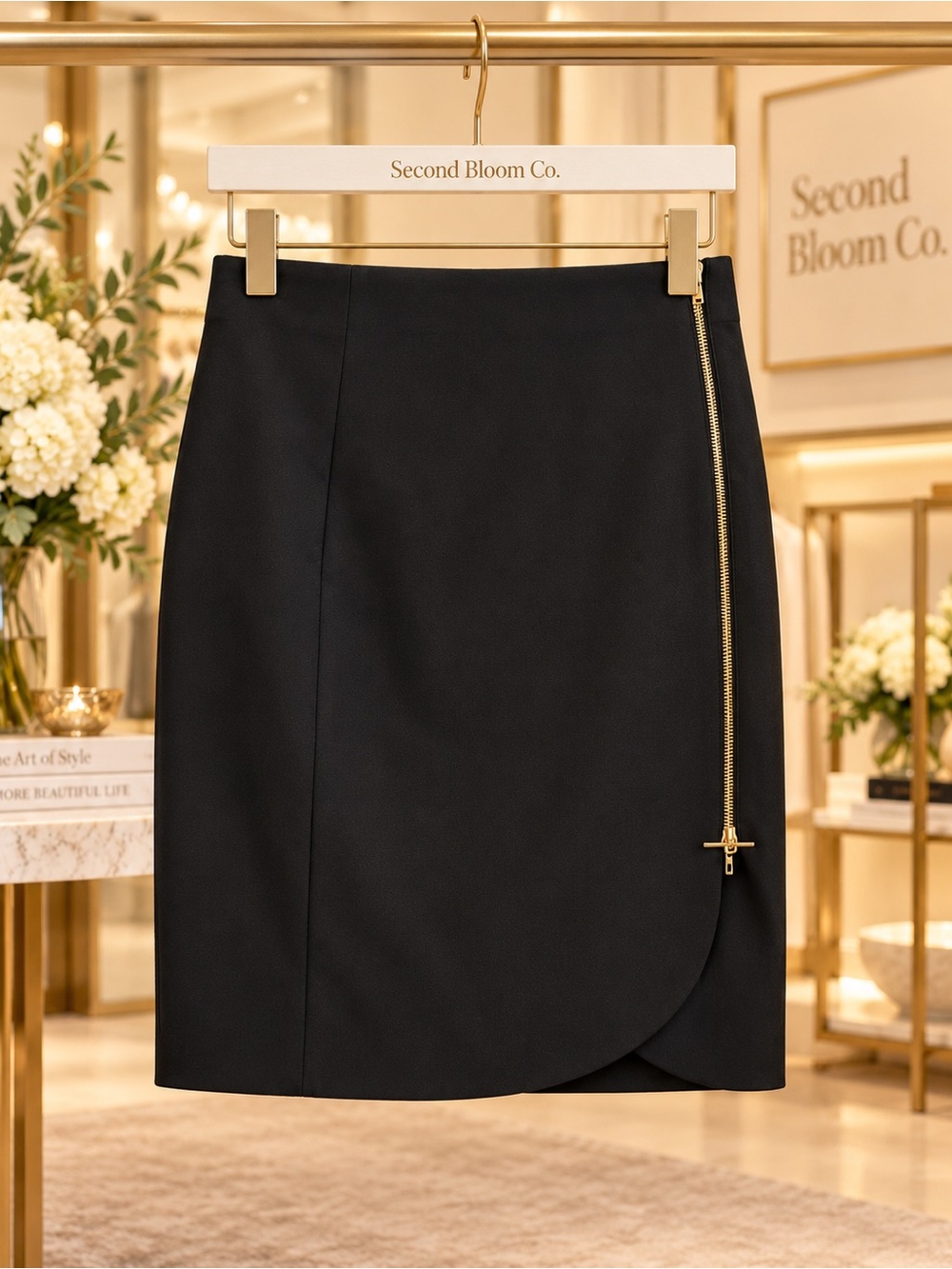 Ann Taylor Black Side Zip Tulip Pencil Skirt Size 4 - Picture 3 of 4